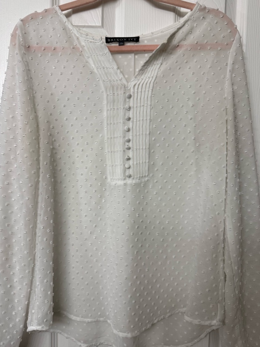 Brixon Ivy Dot Pintuck Blouse w/sheer fabric.  Gorgeous white color, Size large.